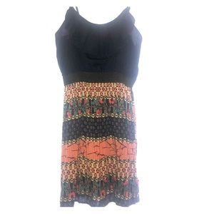 Navy Blue Dress With Multi Color Print Bottom.